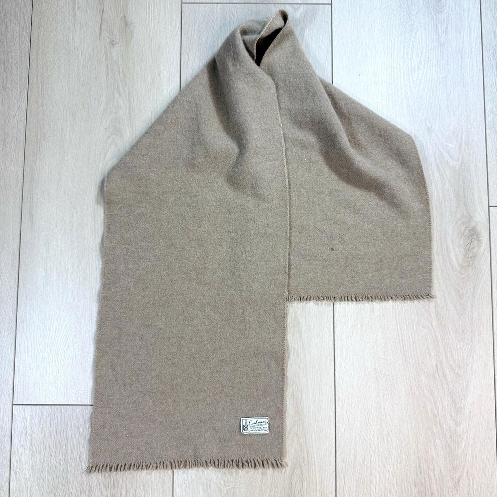 VTG Handcraft Cashmere Wool Blend Scarf Tan Beige‎ 50/50 Winter Accesory USA